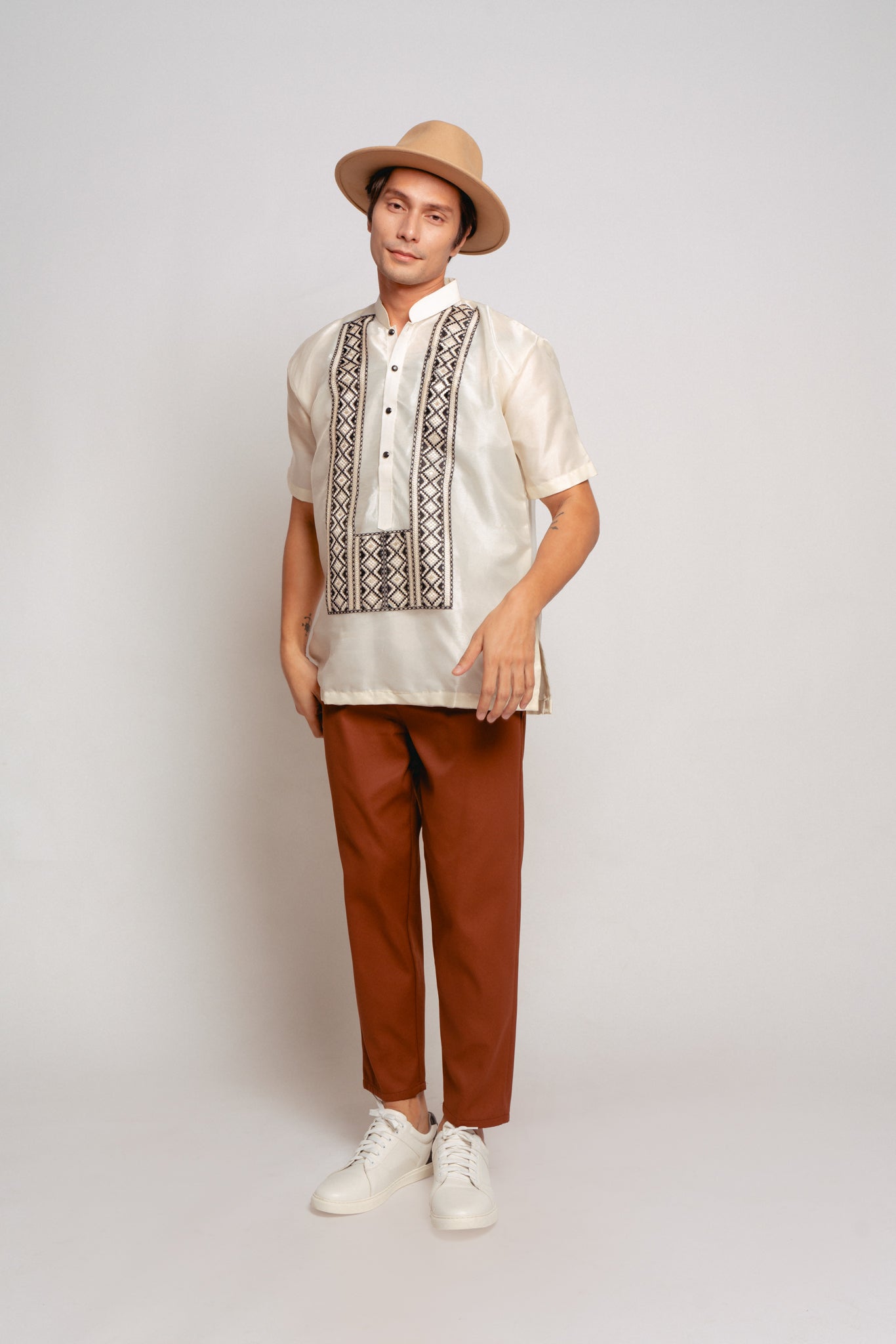 Carlo Short Sleeve Barong - Redone. Warmer days call for shorter sleeves. Our best-selling Dakila barong is now in airy piña organza with short sleeves. Perfectly balancing functionality and fashion, the Carlo Short Sleeve Barong keeps you polished even on the hottest days.