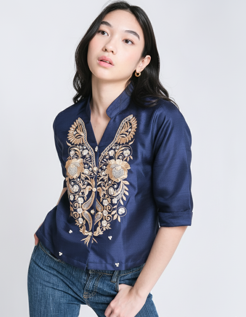 Clara Filipiniana Blouse (Midnight Blue)