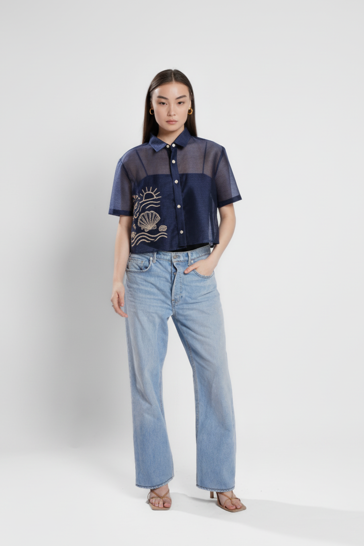 Rocco Cropped Modern Barong (Midnight Blue)