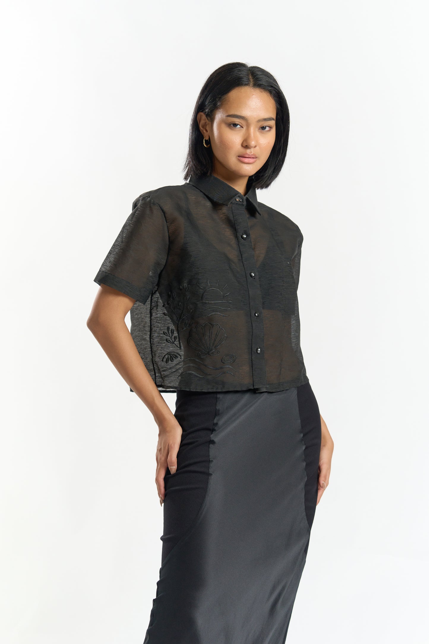 Rocco Cropped Modern Barong (Black)
