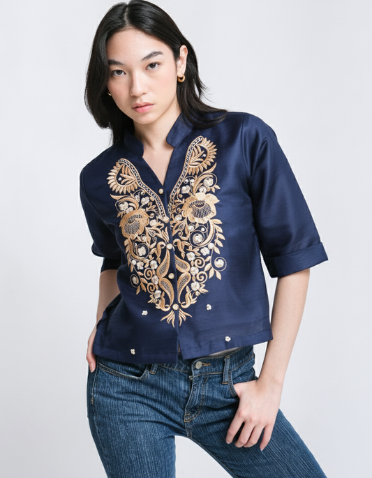 Clara Filipiniana Blouse (Midnight Blue)