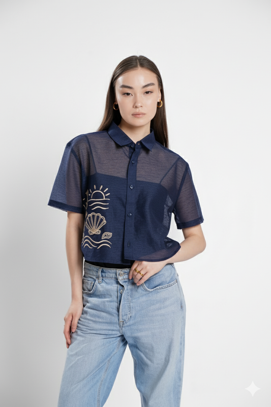 Rocco Cropped Modern Barong (Midnight Blue)